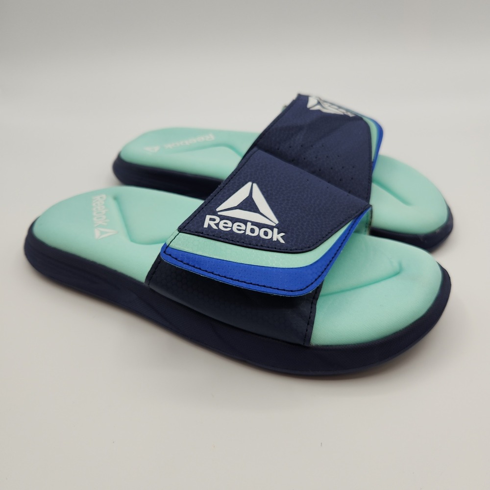 Reebok Delta Flow Slide Sandals Women 8 Blue Mint Green Adjustable Strap Slip on